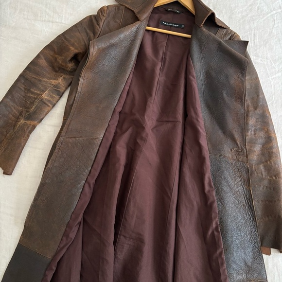 Vintage Mackage Brown Leather Trench Coat Jacket Size M - Picture 8 of 9